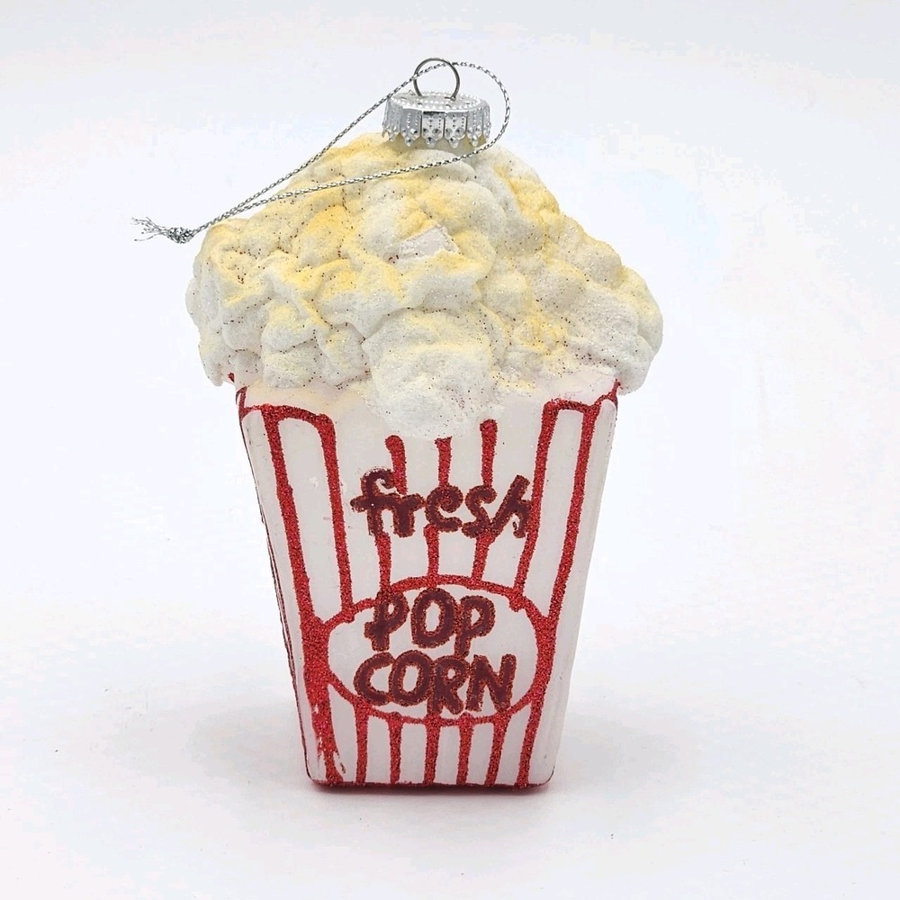 Large Blown Glass Christmas Tree Ornament Fresh Movie Popcorn 5.5" Red and White